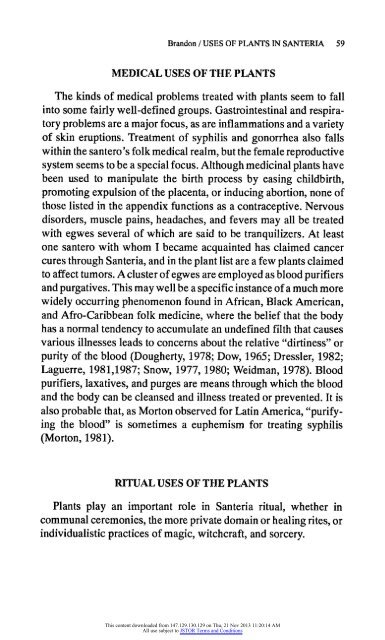 The Uses of Plants in Healing in an Afro-Cuban Religion, Santeria