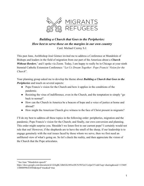 Cardinal Michael Czerny, S.J., Message on Migrants