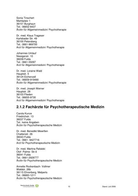 Psychosozialer Beratungsfuehrer 2009 - Hochschule Fulda