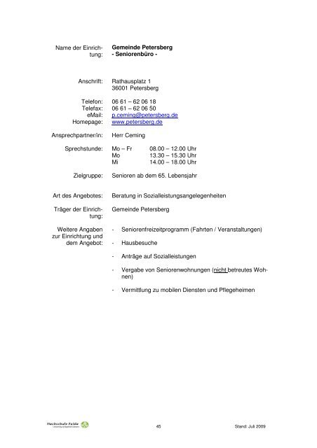 Psychosozialer Beratungsfuehrer 2009 - Hochschule Fulda