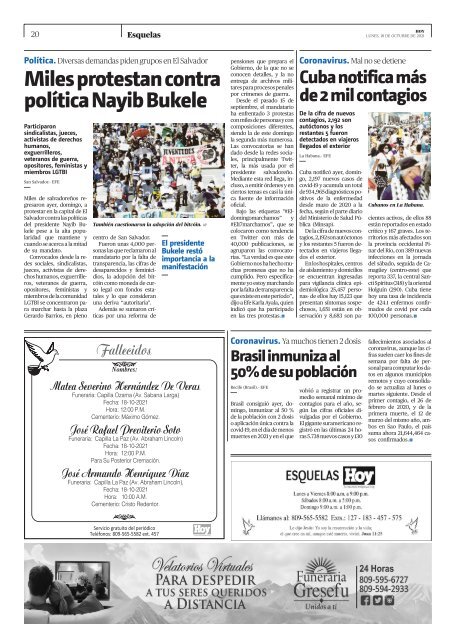 Edición impresa, HOY, lunes 18 de octubre, 2021