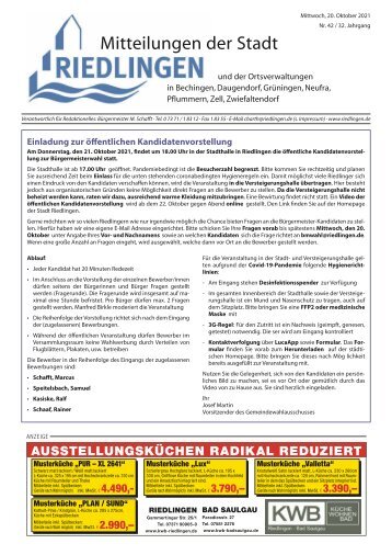 Amtliches Mitteilungsblatt Riedlingen 20.10.2021