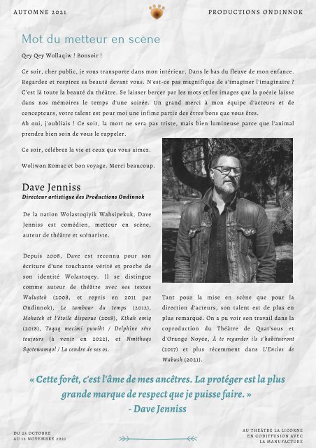 Nmihtaqs Sqotewamqol / La cendre de ses os - Programme de soirée
