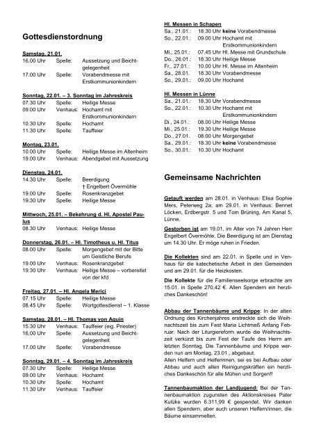 Gottesdienstordnung Gemeinsame Nachrichten - kgv-spelle.de