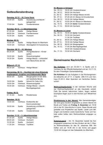 Gottesdienstordnung Gemeinsame Nachrichten - kgv-spelle.de