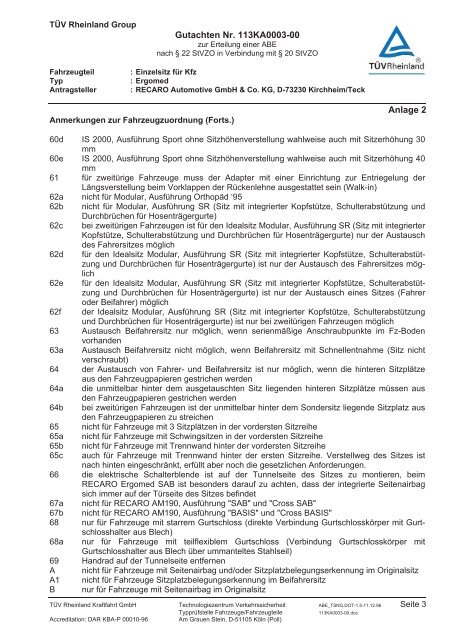 Kraftfahrt-Bundesamt - BCS Recaro