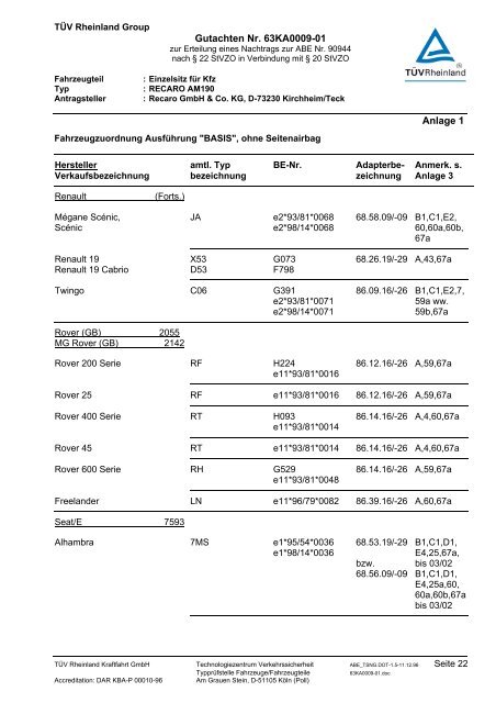 Kraftfahrt-Bundesamt - BCS Recaro