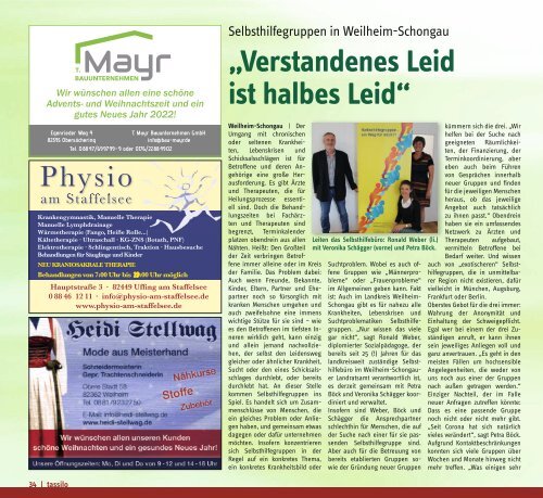 tassilo - das Magazin rund um Weilheim und die Seen - Ausgabe November/Dezember 2021