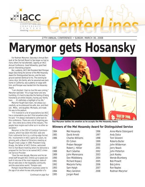 Marymor gets Hosansky - International Association of Conference ...