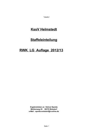 KssV Helmstedt Staffeleinteilung RWK LG Auflage 2012/13
