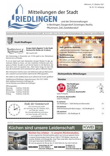 Amtliches Mitteilungsblatt Riedlingen 27.10.2021