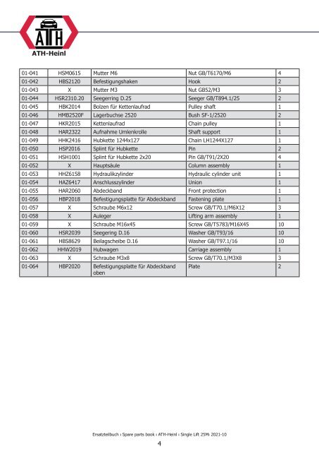 ATH-Heinl ERSATZTEILBUCH SPAREPARTS BOOK Single Lift 25M
