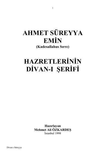 AHMET SÜREYYA EMİN HAZRETLERİNİN DİVAN-I ŞERİFİ