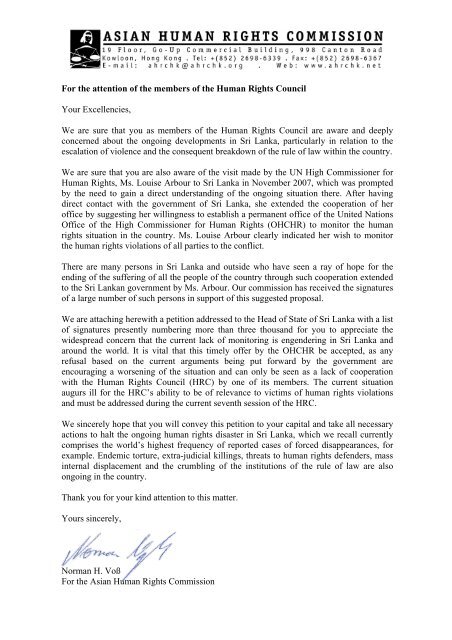 List Of Petitioners Campaign Asian Human Rights Commission