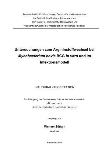 Untersuchungen zum Argininstoffwechsel bei Mycobacterium bovis ...