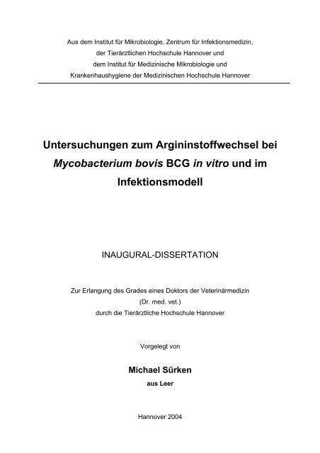 Untersuchungen zum Argininstoffwechsel bei Mycobacterium bovis ...