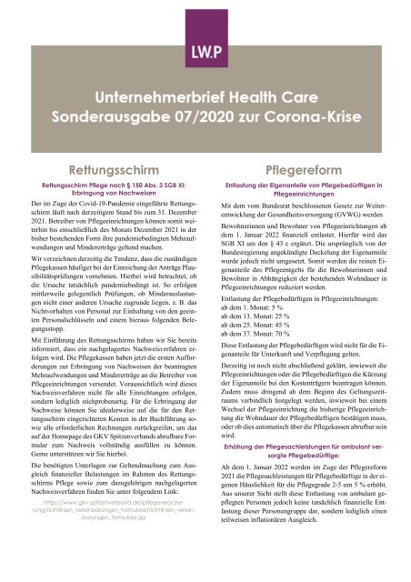 Unternehmerbrief Health Care 2021