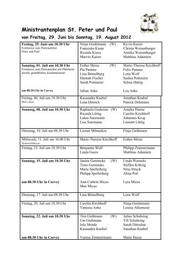 Ministrantenplan St. Peter und Paul