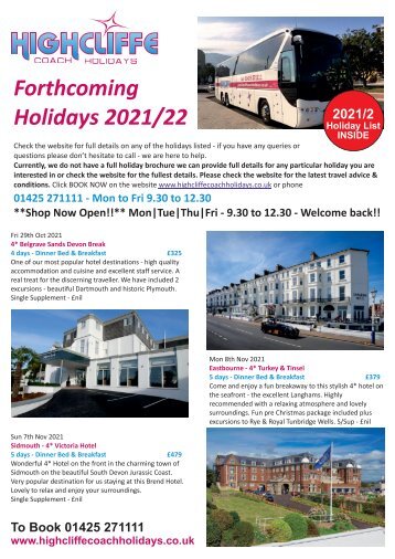 Highcliffe Coach Holidays - Current Holiday Brochure - 2021/22