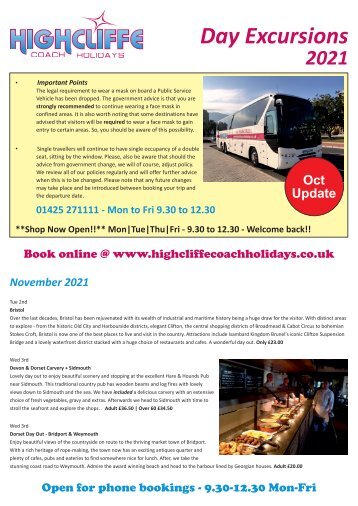 Highcliffe Coach Holidays - Day Excursion Book - 24th OCT 2021