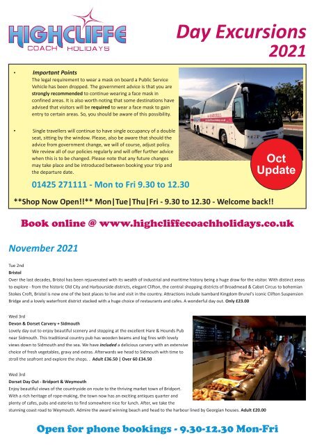 Highcliffe Coach Holidays - Day Excursion Book - 24th OCT 2021