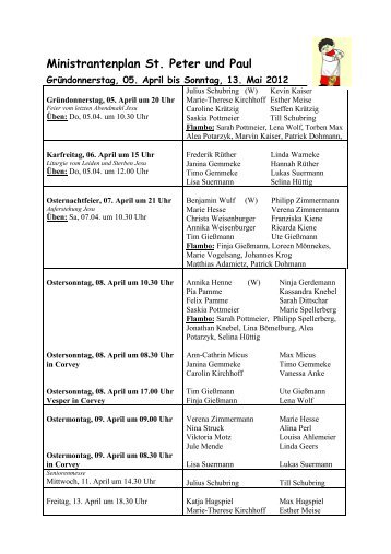 Ministrantenplan St. Peter und Paul