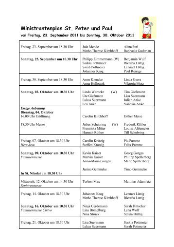 Ministrantenplan St. Peter und Paul