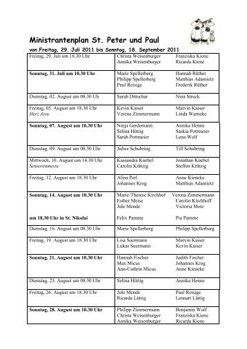 Ministrantenplan St. Peter und Paul