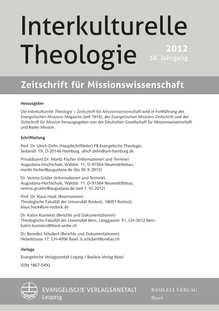 Interkulturelle Theologie 2012 - Evangelische Verlagsanstalt