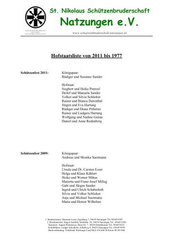 Hofstaatsliste von 2011 bis 1977 - Schützenbruderschaft Natzungen