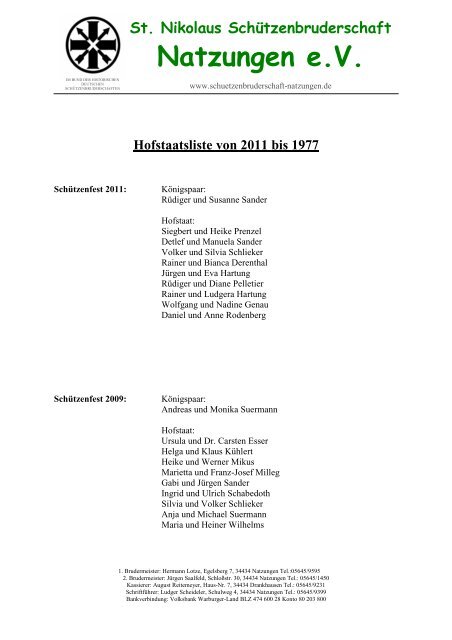 Hofstaatsliste von 2011 bis 1977 - Schützenbruderschaft Natzungen