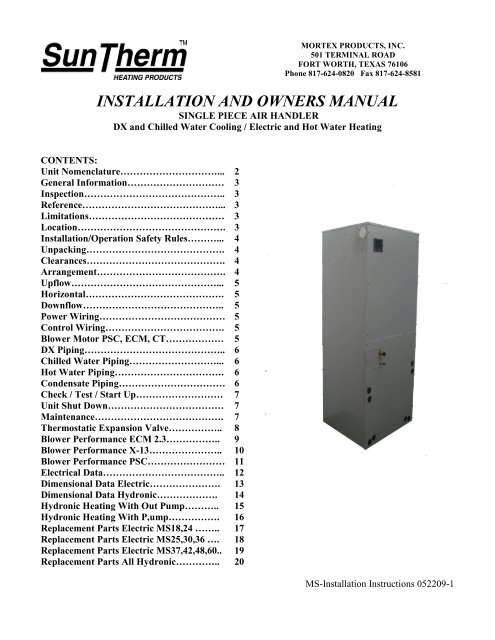 INSTALLATION AND OWNERS MANUAL - Mortex Products Inc.