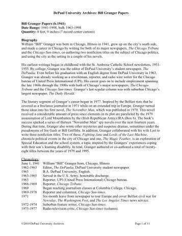 William Bill Granger Papers - DePaul University Libraries