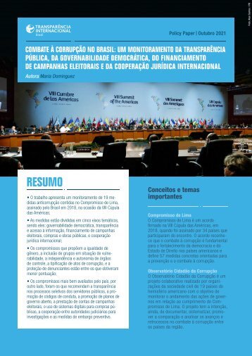 Combate à corrupção no Brasil: um monitoramento da transparência pública, da governabilidade democrática, do financiamento de campanhas eleitorais e da cooperação jurídica internacional