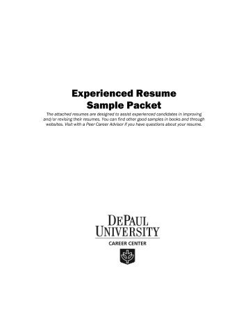 Experienced Resume Sample Packet - The Career Center - DePaul ...