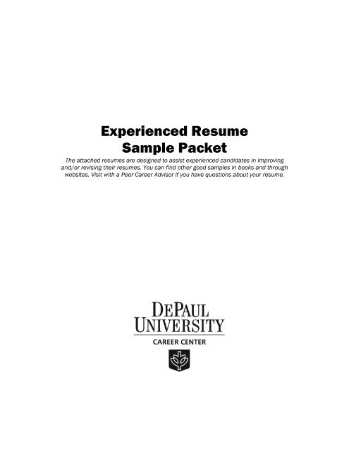 Experienced Resume Sample Packet - The Career Center - DePaul ...