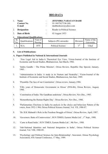 BIO-DATA - Samanta Chandra Sekhar Autonomous College, Puri