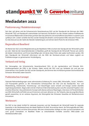 Mediadaten Standpunkt und Gewerbezeitung 2022