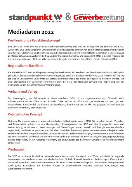 Mediadaten Standpunkt und Gewerbezeitung 2022