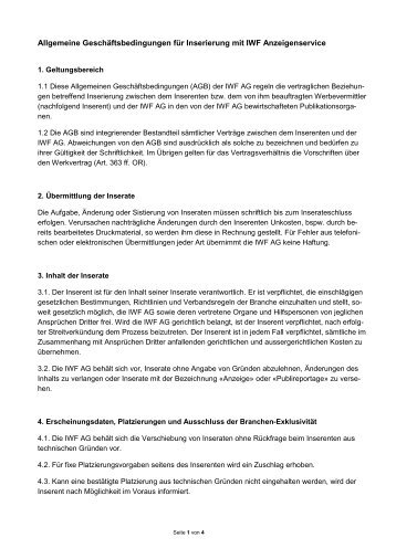 Allgemeine Geschäftsbedingungen Inserate IWF 2022