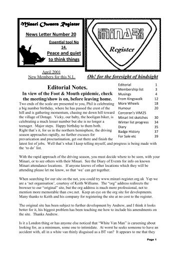 Newsletter 20 - April 2001