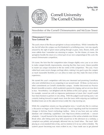 Newsletter of the Cornell Chimesmasters and McGraw Tower