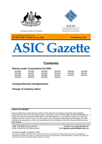 ASIC Gazette - Australian Securities and Investments Commission