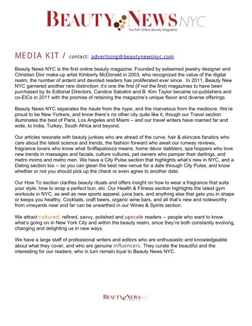 Media Kit Contact Advertising Beautynewsnyc Com Beauty News