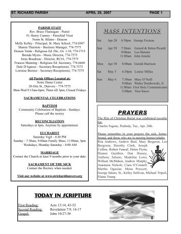 PRAYERS TODAY IN SCRIPTURE MASS INTENTIONS