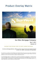 Product Overlay Matrix - Sun West Mortgage Company