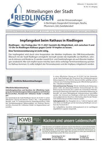 Amtliches Mitteilungsblatt Riedlingen 17.11.2021