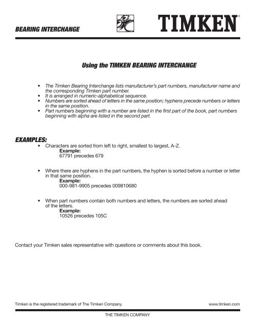 BEARING INTERCHANGE EXAMP