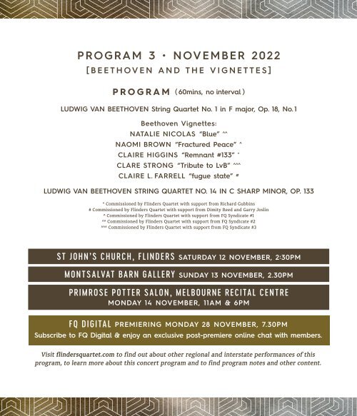 Flinders Quartet 2022 season brochure