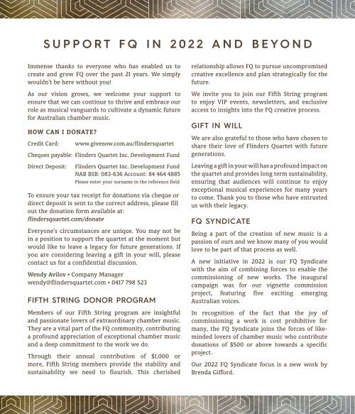 Flinders Quartet 2022 season brochure